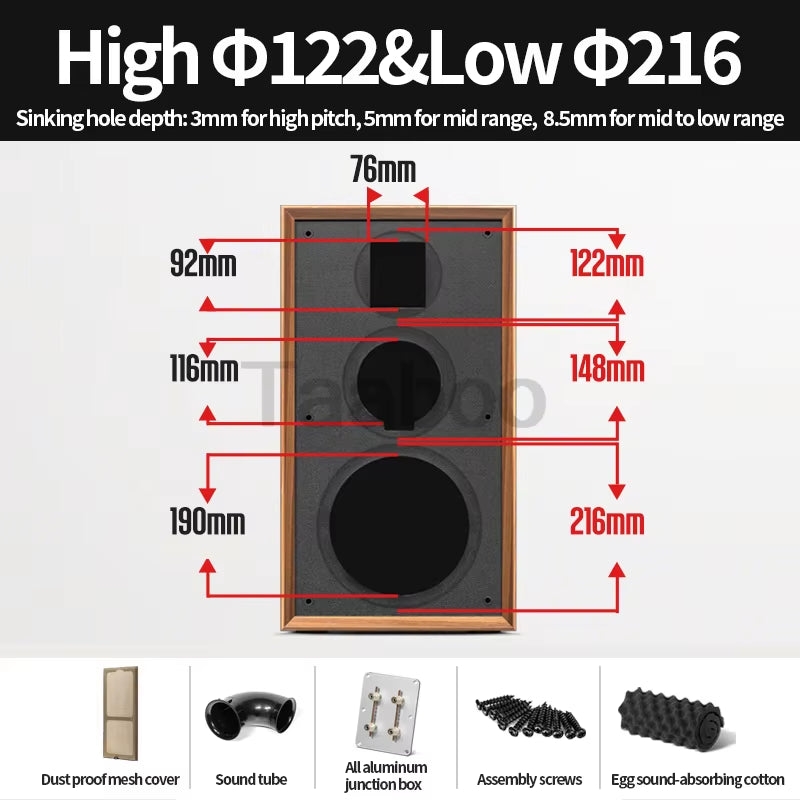 Customizable 8" Three-Way Labyrinth Speaker Box - DIY Wooden Bookshelf Passive Speakers for HiFi Audio